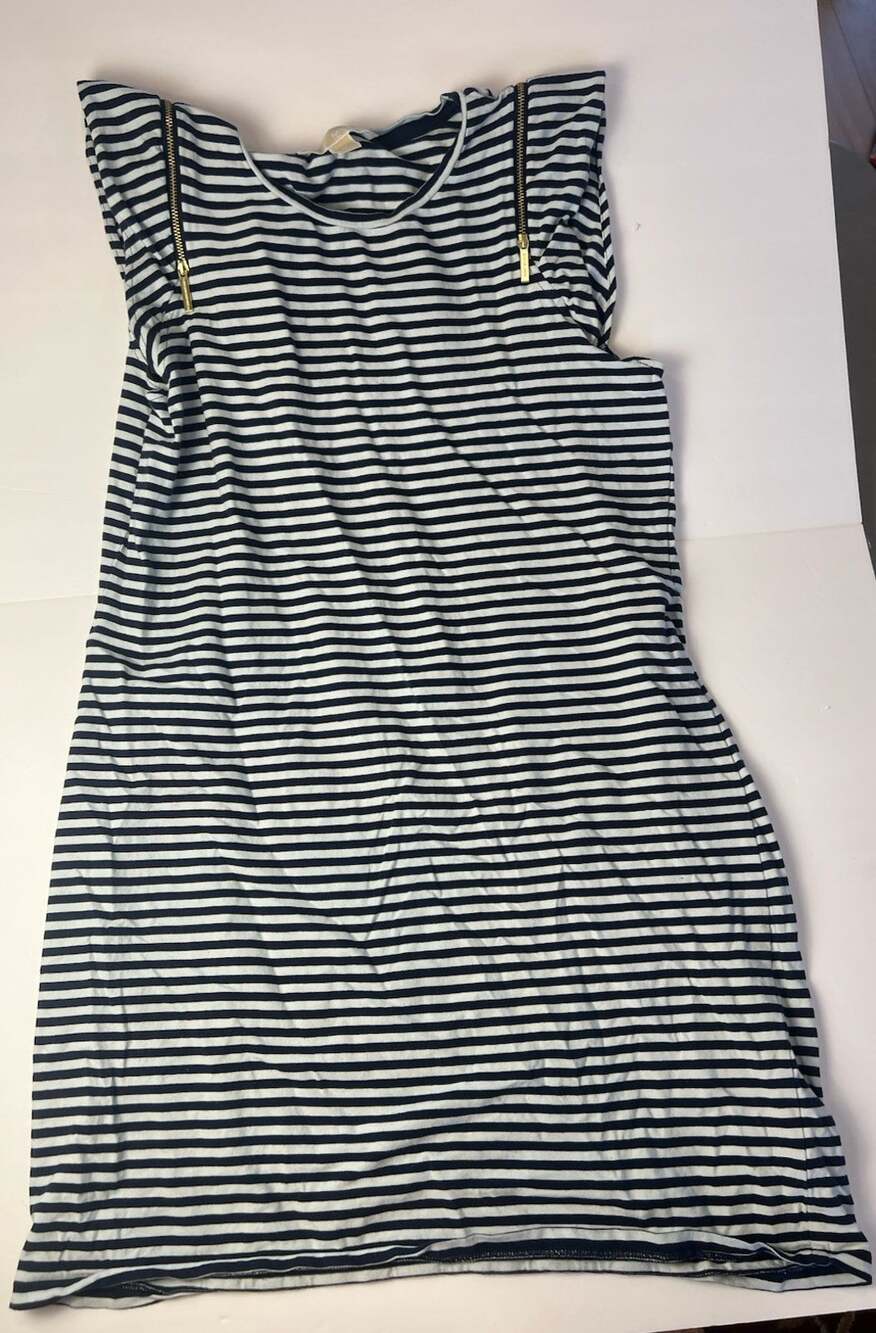 Michael Kors Sheath Dress Black/White Striped Knit Scoop Neck Sleeveless M Zip